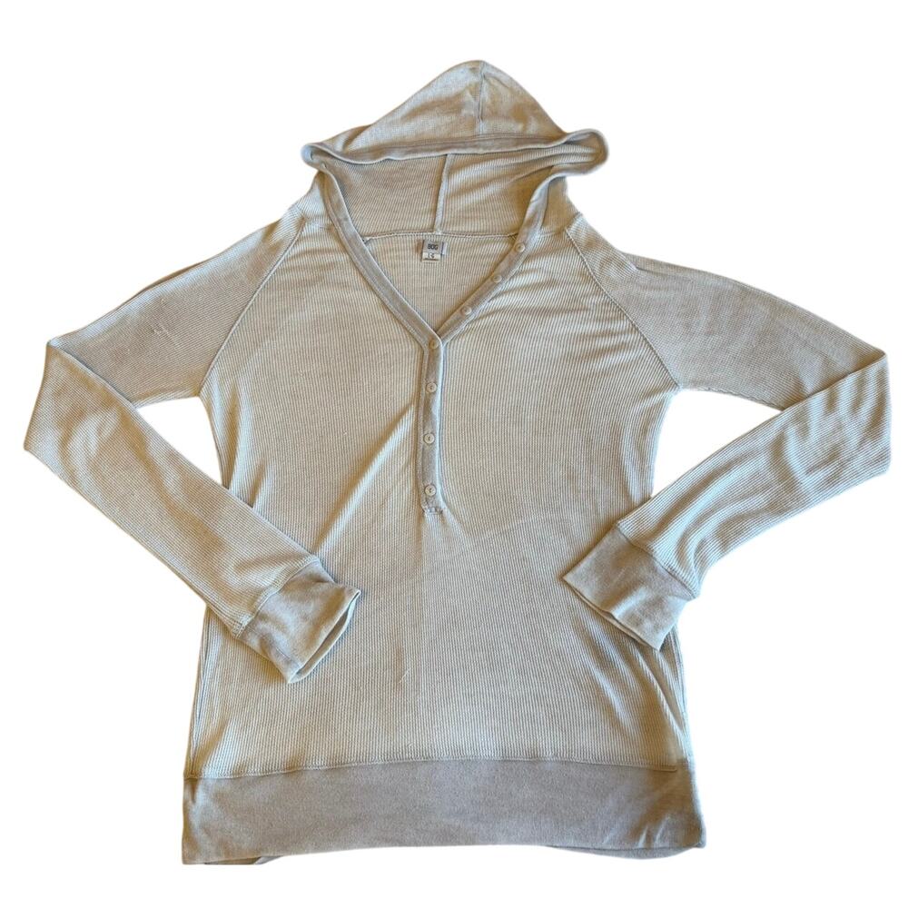 BDG Urbn Outfitters Light Gray Washed Purple Cozy Loungewear Hooded Henley Tee L